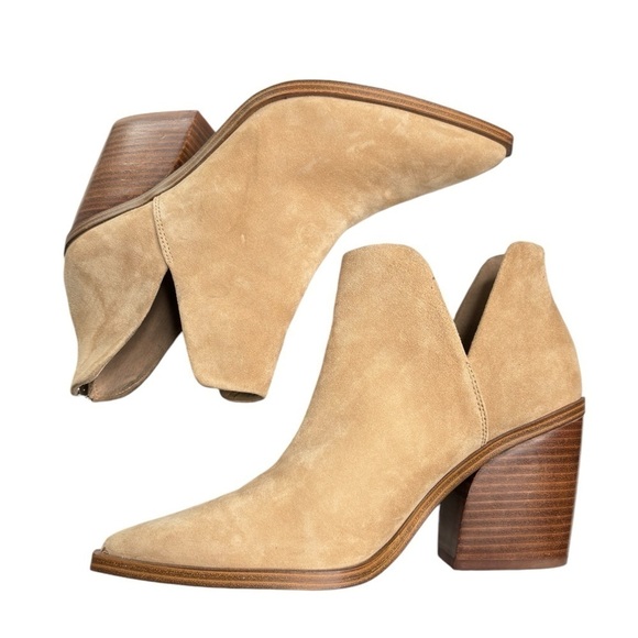 Vince Camuto Gigietta Ankle Boots Booties Size 11 Tan Suede Leather Block Heel - Picture 10 of 12